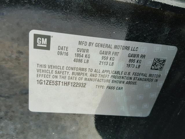 1G1ZE5ST1HF122932 - 2017 CHEVROLET MALIBU LT Қара фото 10