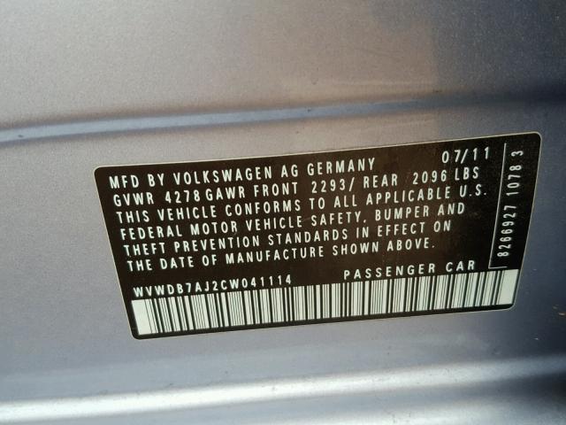 WVWDB7AJ2CW041114 - 2012 VOLKSWAGEN GOLF 蓝色 照片 10