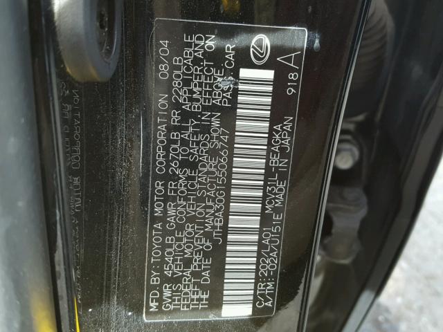 JTHBA30G155066747 - 2005 LEXUS ES 330 BLACK photo 10