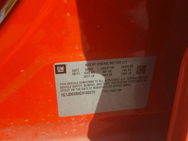 1G1JD6SB8C4100279 - 2012 CHEVROLET SONIC LT ORANGE photo 10