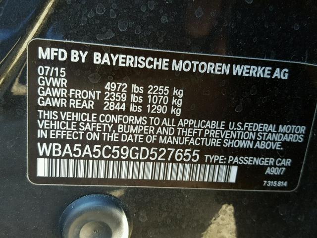 WBA5A5C59GD527655 - 2016 BMW 528 I GRAY photo 10