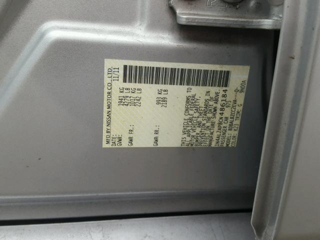 1N4AL2AP8CN486184 - 2012 NISSAN ALTIMA BAS SILVER photo 10