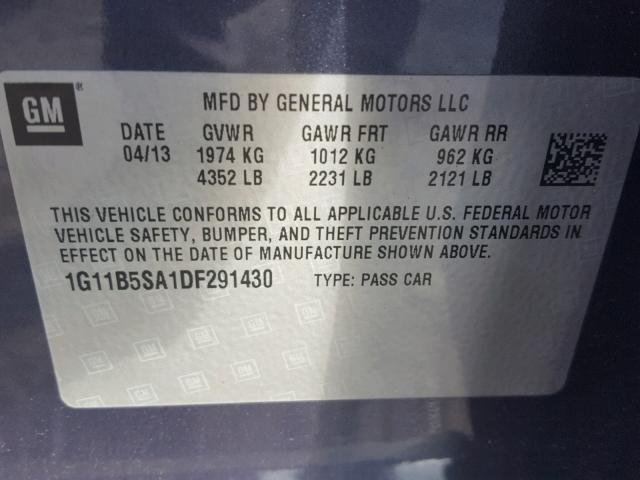 1G11B5SA1DF291430 - 2013 CHEVROLET MALIBU LS 蓝色 照片 10