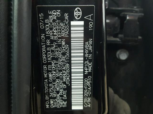 JTDKDTB38F1106639 - 2015 TOYOTA PRIUS C BLACK photo 10