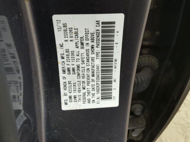 1HGCR2F30DA030441 - 2013 HONDA ACCORD LX GRAY photo 10