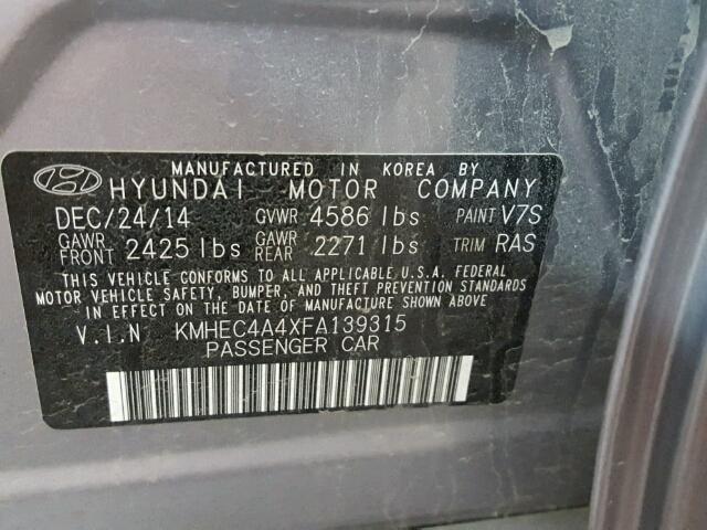 KMHEC4A4XFA139315 - 2015 HYUNDAI SONATA HYB GRAY photo 10