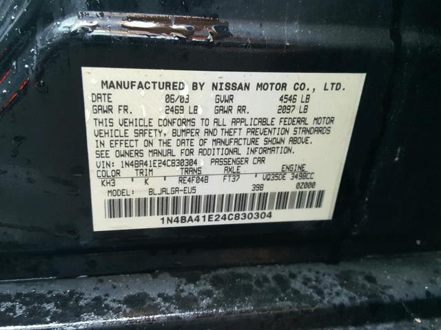 1N4BA41E24C830304 - 2004 NISSAN MAXIMA SE BLACK photo 10