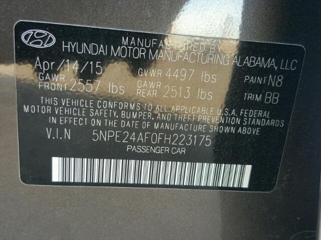 5NPE24AF0FH223175 - 2015 HYUNDAI SONATA SE BROWN photo 10