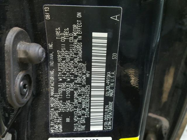 5TDYK3DC9DS402525 - 2013 TOYOTA SIENNA XLE BLACK photo 10