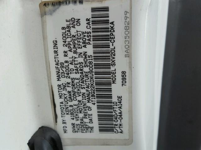 4T1BG22K0XU900815 - 1999 TOYOTA CAMRY CE WHITE photo 10