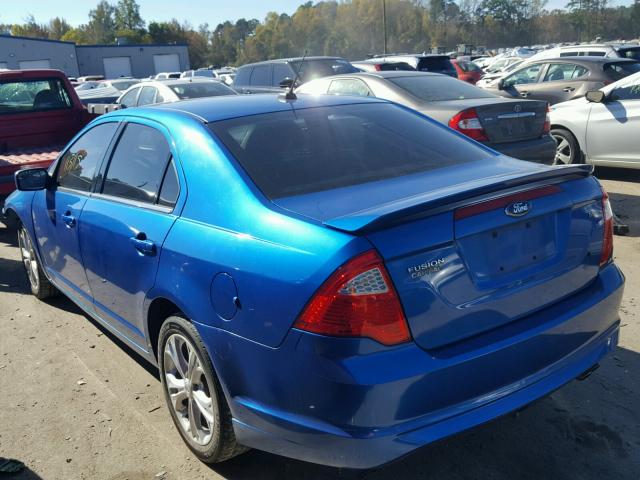 3FAHP0HAXCR388506 - 2012 FORD FUSION SE BLUE photo 3