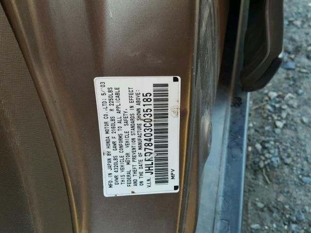 JHLRD78403C035185 - 2003 HONDA CR-V LX BROWN photo 10