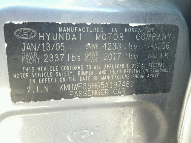 KMHWF35H65A197469 - 2005 HYUNDAI SONATA GLS GRAY photo 10