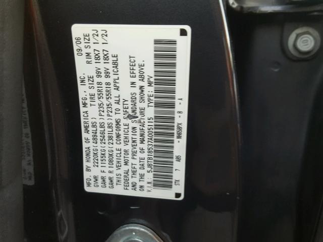 5J8TB18537A005115 - 2007 ACURA RDX TECHNO CHARCOAL photo 10