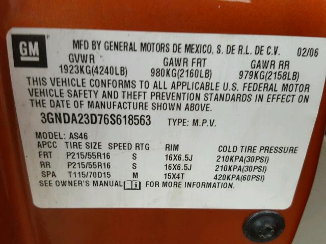 3GNDA23D76S618563 - 2006 CHEVROLET HHR LT ORANGE photo 10