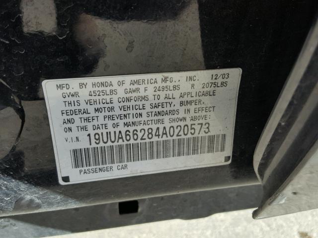 19UUA66284A020573 - 2004 ACURA TL BLACK photo 10