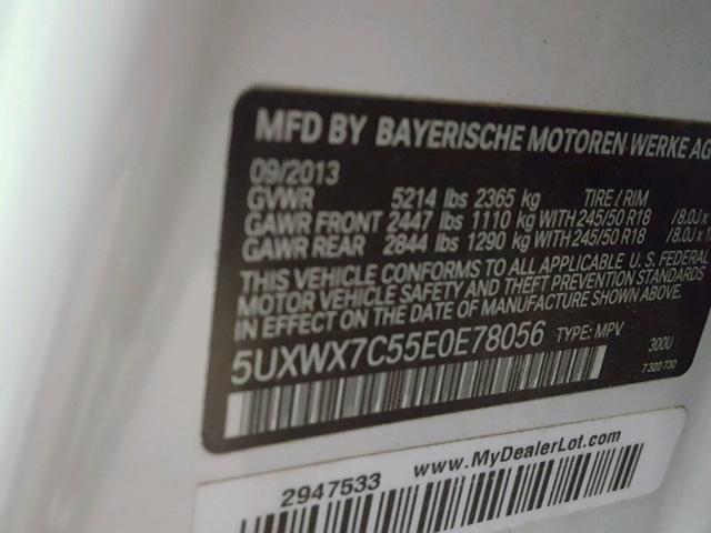 5UXWX7C55E0E78056 - 2014 BMW X3 XDRIVE3 WHITE photo 10