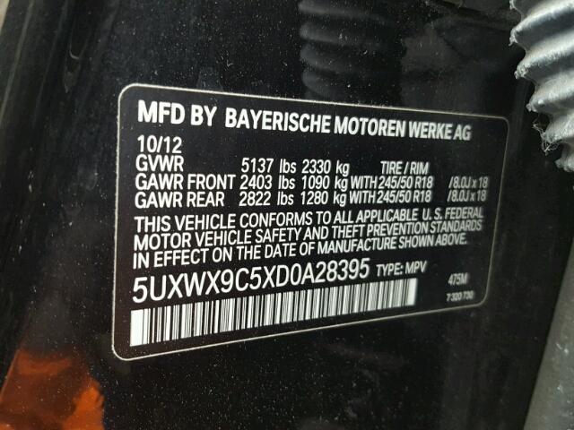 5UXWX9C5XD0A28395 - 2013 BMW X3 XDRIVE2 BLACK photo 10