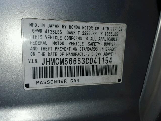 JHMCM56653C041154 - 2003 HONDA ACCORD EX SILVER photo 10