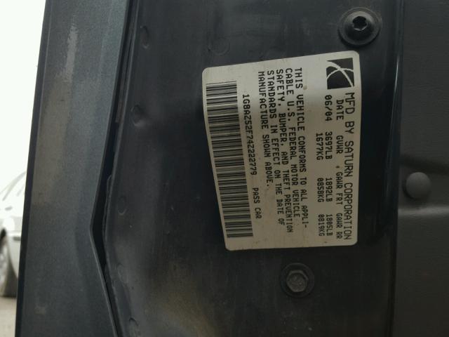 1G8AZ52F74Z222779 - 2004 SATURN ION LEVEL CHARCOAL photo 10