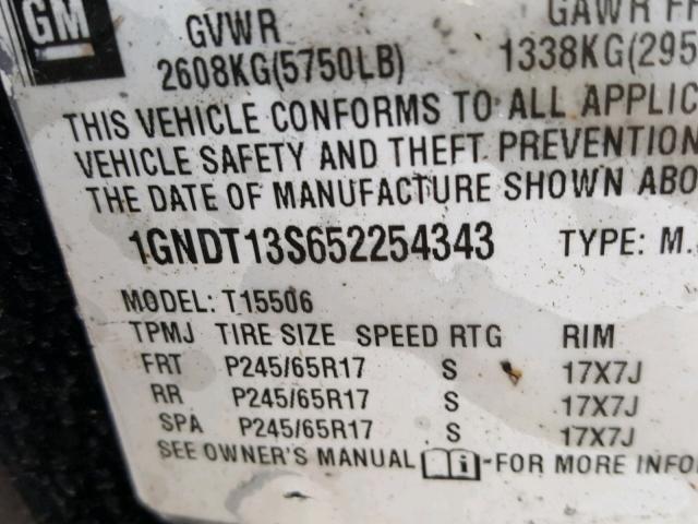 1GNDT13S652254343 - 2005 CHEVROLET TRAILBLAZE BLACK photo 10