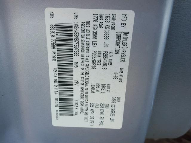 1A8HW58N87F507565 - 2007 CHRYSLER ASPEN LIMI SILVER photo 10