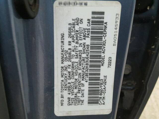 4T1BE32K83U642548 - 2003 TOYOTA CAMRY LE BLUE photo 10