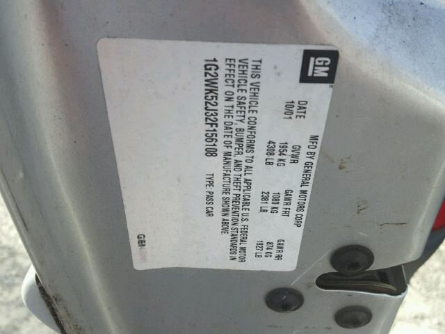 1G2WK52J32F156108 - 2002 PONTIAC GRAND PRIX SILVER photo 10