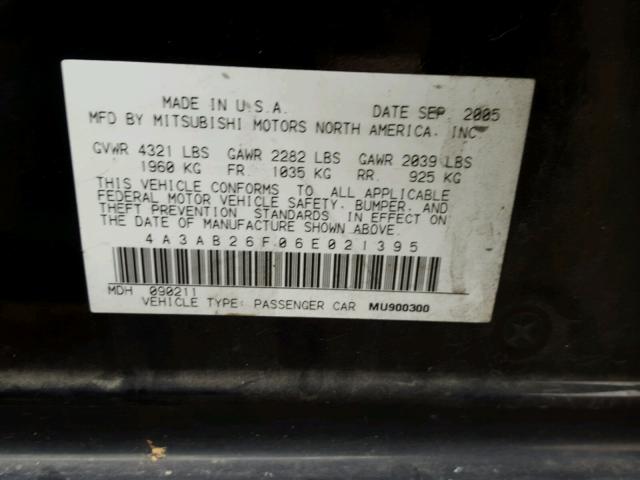 4A3AB26F06E021395 - 2006 MITSUBISHI GALANT DE BLACK photo 10