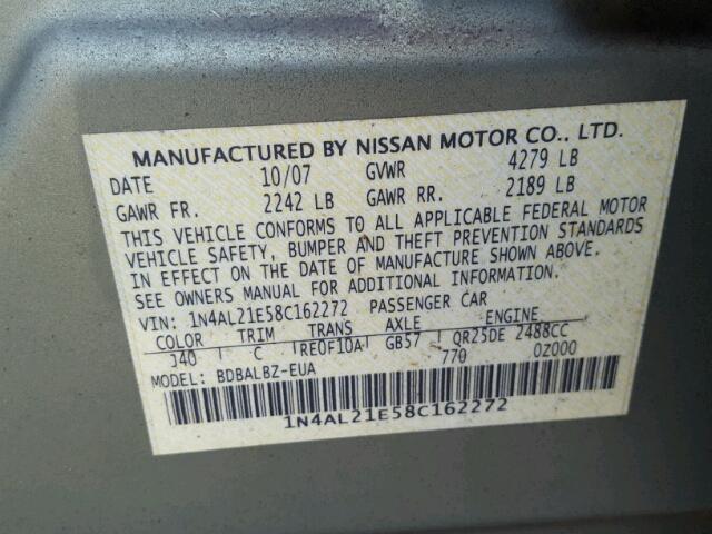 1N4AL21E58C162272 - 2008 NISSAN ALTIMA 2.5 GREEN photo 10