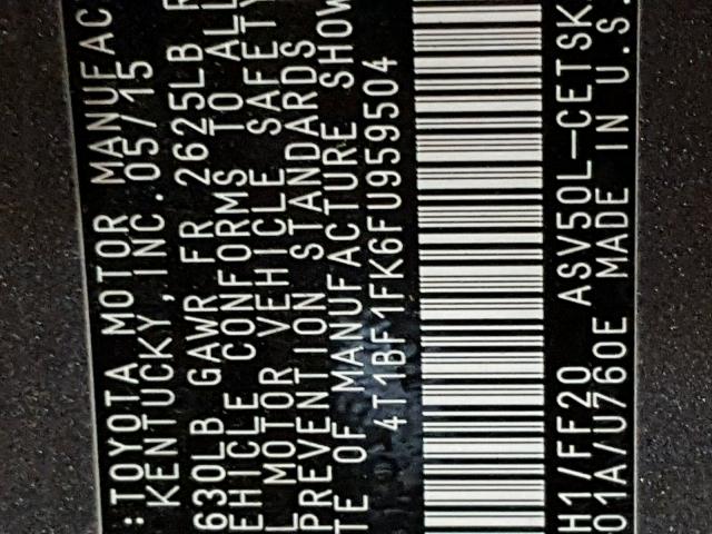 4T1BF1FK6FU959504 - 2015 TOYOTA CAMRY LE GRAY photo 10