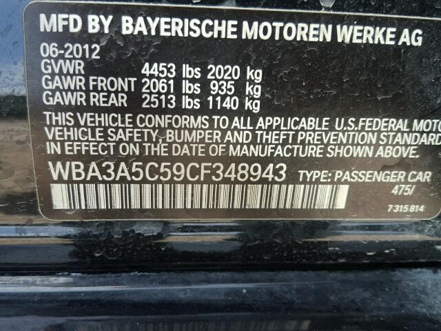 WBA3A5C59CF348943 - 2012 BMW 328 I BLACK photo 10