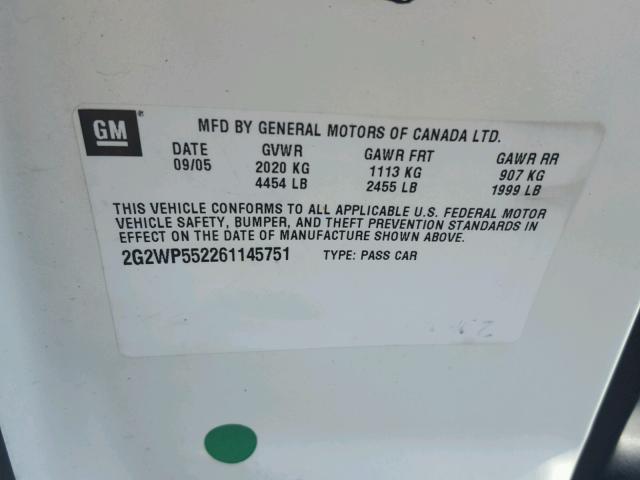 2G2WP552261145751 - 2006 PONTIAC GRAND PRIX 白色 照片 10