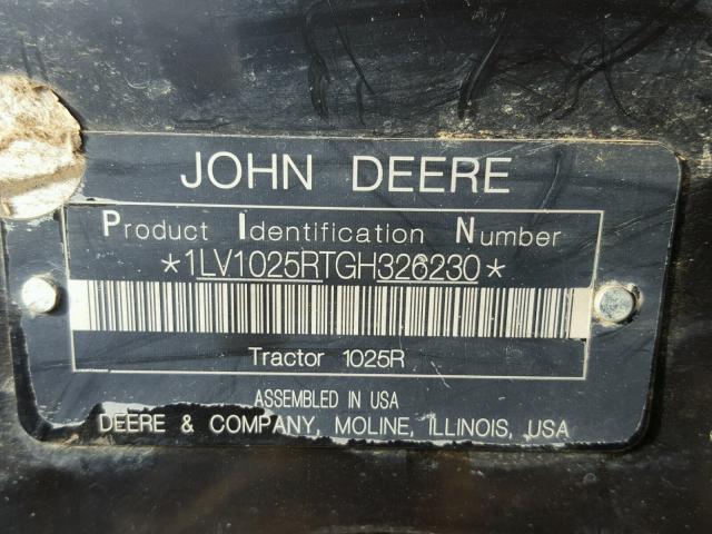 1LV1025RTGH326230 - 2015 JOHN DEERE TRACTOR GREEN photo 10