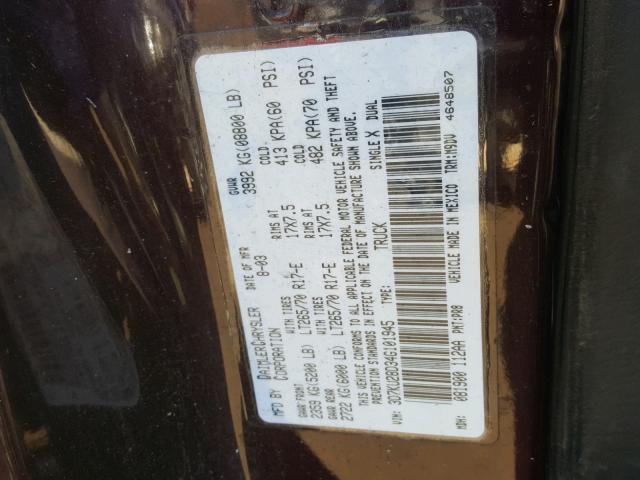 3D7KU28D34G101945 - 2004 DODGE RAM 2500 S MAROON photo 10