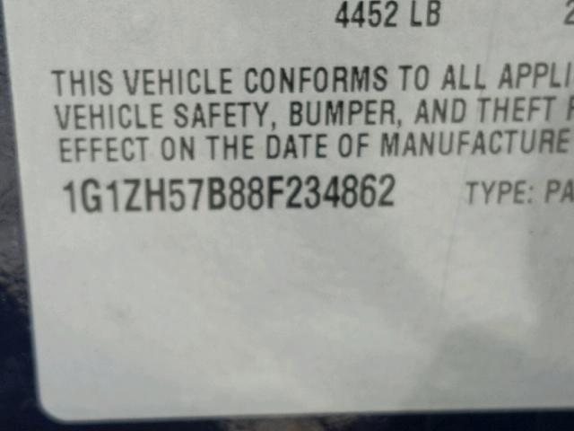 1G1ZH57B88F234862 - 2008 CHEVROLET MALIBU 1LT BLUE photo 10