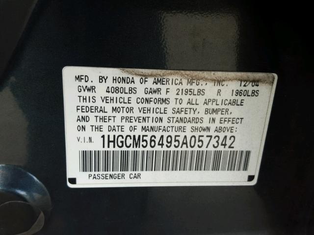 1HGCM56495A057342 - 2005 HONDA ACCORD LX GREEN photo 10