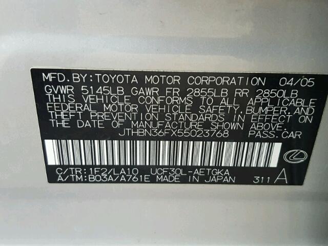 JTHBN36FX55023768 - 2005 LEXUS LS 430 SILVER photo 10