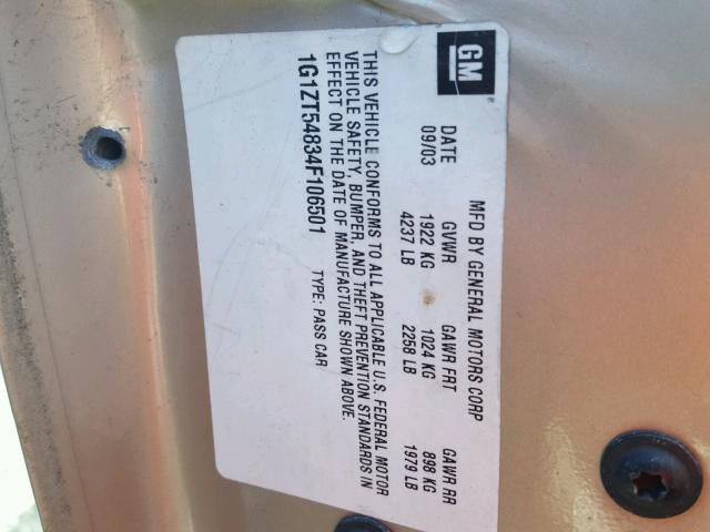 1G1ZT54834F106501 - 2004 CHEVROLET MALIBU LS ოქროსფერი ფოტო 10