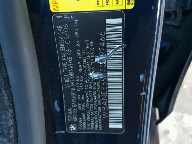 WBANE535X7CK92466 - 2007 BMW 525 I BLUE photo 10