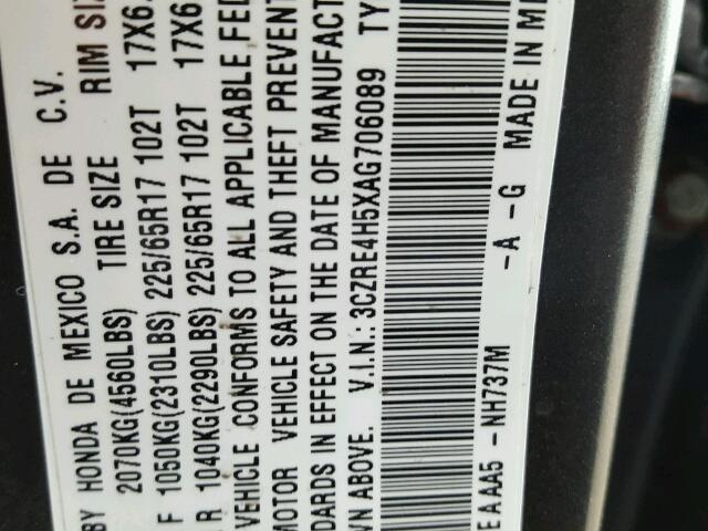 3CZRE4H5XAG706089 - 2010 HONDA CR-V EX GRAY photo 10