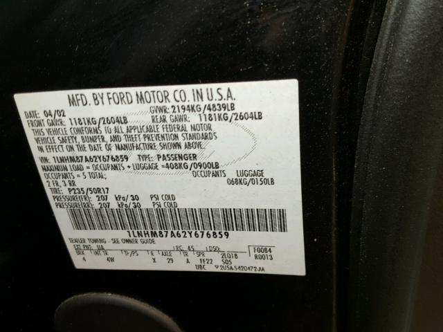 1LNHM87A62Y676859 - 2002 LINCOLN LS 黑色 照片 10