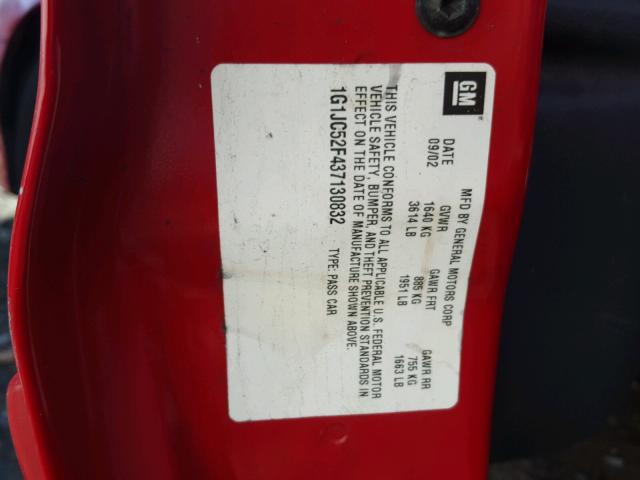 1G1JC52F437130832 - 2003 CHEVROLET CAVALIER RED photo 10