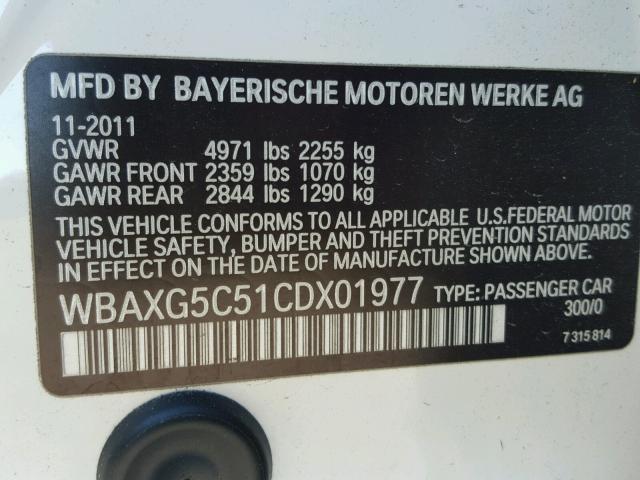 WBAXG5C51CDX01977 - 2012 BMW 528 I WHITE photo 10