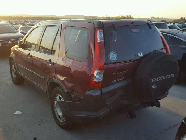 JHLRD68555C012801 - 2005 HONDA CR-V LX MAROON photo 3