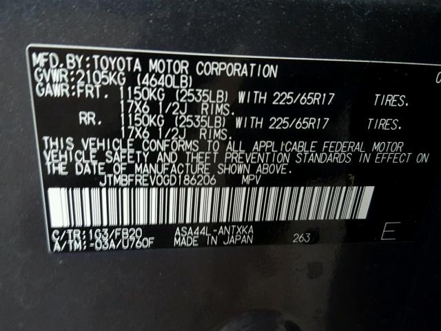 JTMBFREV0GD186206 - 2016 TOYOTA RAV4 LE CHARCOAL photo 10