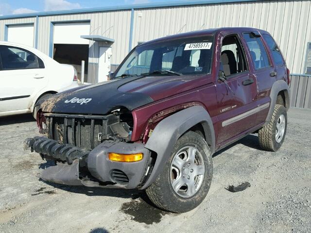 1J4GL48K92W229435 - 2002 JEEP LIBERTY SP MAROON photo 2