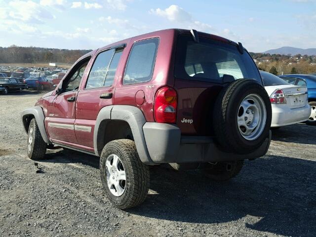 1J4GL48K92W229435 - 2002 JEEP LIBERTY SP MAROON photo 3