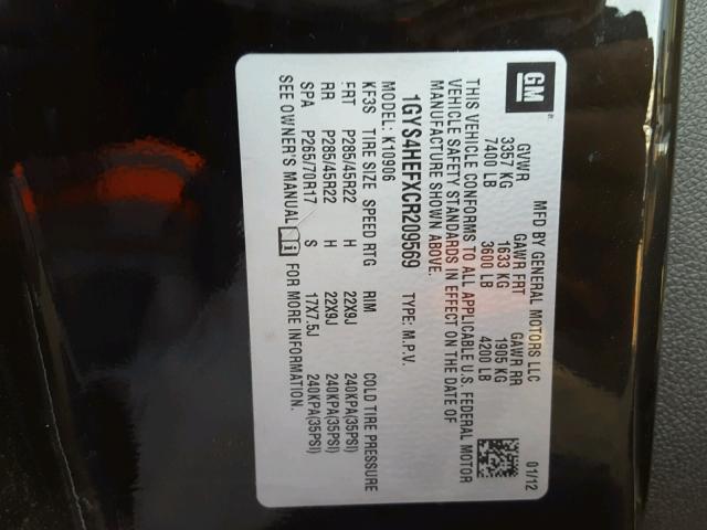 1GYS4HEFXCR209569 - 2012 CADILLAC ESCALADE E BLACK photo 10