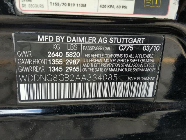 WDDNG8GB2AA334085 - 2010 MERCEDES-BENZ S 550 4MAT BLACK photo 10